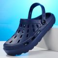Summer Men Sandals Platform Clogs Beach Slippers Men Shoes Aqua Breathable Hollow Out Garden Slippers Foam Runners blue. 