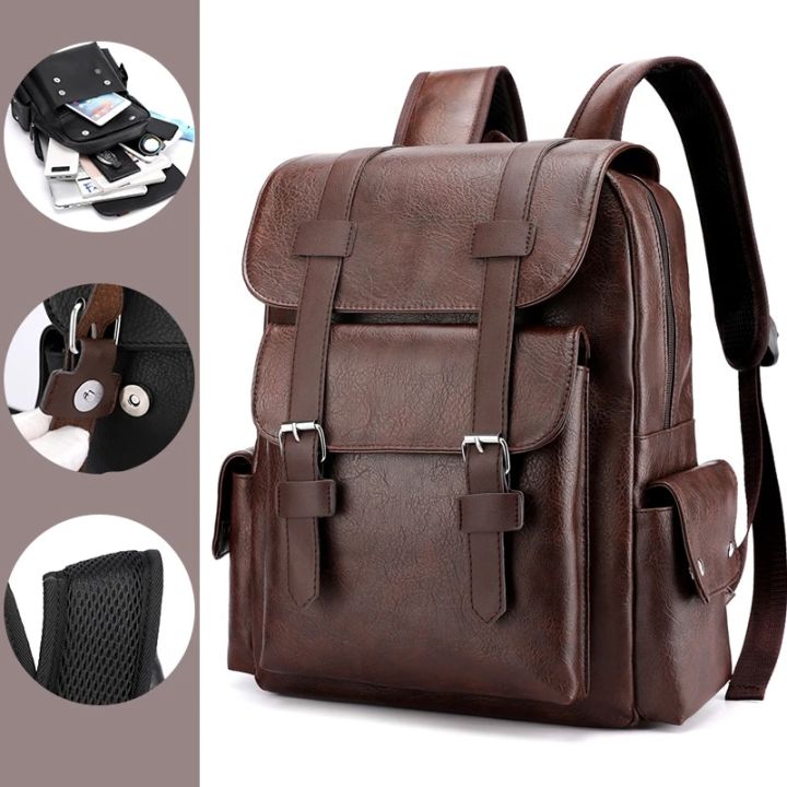 2023%20Men%20Backpack%20PU%20Leather%20Bagpack%20Large%20Laptop%20Backpacks%20Male%20Mochilas%20Black%20Schoolbag%20For%20Teenagers%20Boys%20Brown%20Sac%20A%20Dos%20-%20Image%203