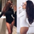 Fashion Women Spring Autumn Solid Color Slim Fit Bodysuit Long Sleeve Women's Leotard Tops Skinny Bodysuits.