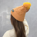 Knitted Cold Hats Faux Fur Embroidery Letter Beanie Women Soft Solid Color Crochet Cap Winter Plus Velvet Warm Wool Hat. 