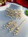Exclusive degain white pearl necklace with earring & tikli for women.