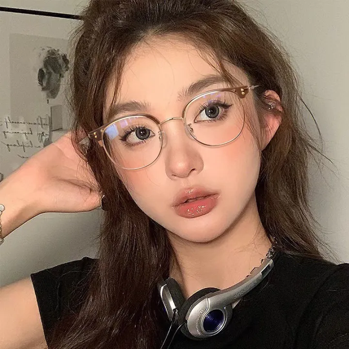 Retro%20Sven%20Cat%20Ear%20Half-Rim%20Glasses%20Female%20Myopia%20Degree%20Fit%20for%20Lenses%20round%20Frame%20Plain%20Face%20Eyeglass%20Frame%20-%20Image%203