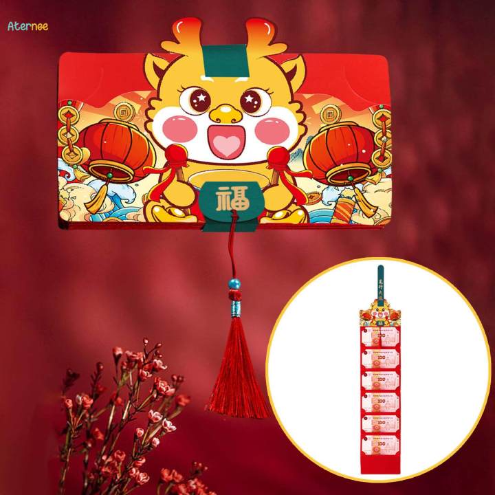 New Year Red Envelope Traditional Hongbao Lucky Money Envelope for Valentines Day Gifts 6 Card Slots
