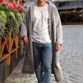 Men Loose Long Cardigan Solid Color Long Sleeve Hooded Open Front Hoodies Sweaters Fall Winter Knitted Coats with Pockets.