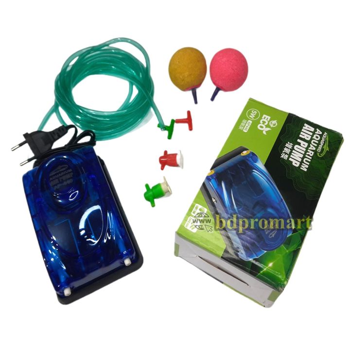 Dual Nozel Aquarium Oxygen Air Pump Set - Dual Nozel Air Pump With Air Stone and Air Line Pipe