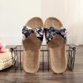 Women Female Bohemia Bowknot Flax Linen Flip Flops Beach Shoes Sandals Slipper.