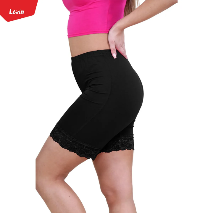 Womens%20Cotton%20Blend%20Mid%20Waist%20Lace%20Trim%20Stretch%20Sports%20Bike%20Shorts%20From%20Levin%20-%20Image%205