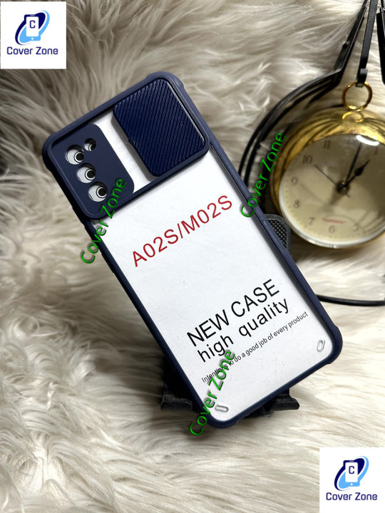 For Samsung Galaxy A02s / Samsung Galaxy M02s Sliding Camera Shutter Matte Transparent Case for Apple iPhone Black Cover