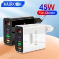 45W Quick Charge 3.0 USB Wall Charger Fast Charging Phone Adapter Type C Charger For iPhone 14 Xiaomi Samsung LED Mobile Charger.