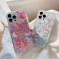 Hello Kitty Cartoon Kawaii Liquid Glitter Phone Cases for iPrelaxhone 14 13 12 11 15 Pro Max X XR Quicksand Sequins Back Cover. 