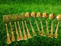 Cutlery Tea & Fork Spoon 12 Pcs Set Golden Color. Dessert Spoon, Coffee Spoon, Golden Teaspoon, Spoon Silverware.12 Pcs cutlery set.Leaf Print Spoon.. 