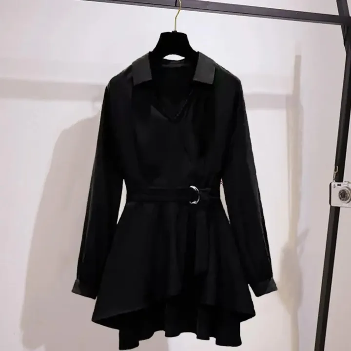 M-4XL%20Women's%20Shirt%20Lapel%20V%20Neck%20Long%20Sleeves%20Irregular%20Hem%20Plus%20Size%20Waist%20Tight%20Adjustable%20Belt%20Pullover%20Shirt%20Female%20Clothing%20-%20Image%203