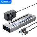 ORICO BT2U3-10Ab Industrial USB 3.0 HUB 13/16 Port Aluminum USB Splitter On/Off Switch With 12V Power Adapter Support Charging for Computer. 