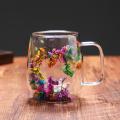Flower Tea Cup Fillings Dry Flowers Double Wall Glass Cup Heat Resistant Tea Coffee Cups Espresso Milk Mug Espresso Cups. 