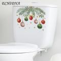 Removable Christmas Toilet Stickers Festive Christmas Green Plants Toilet Stickers Self-adhesive Decal for Kids Bedroom Bathroom Southeast Asian Home Decor Elegant Christmas Sticker for Toilets. 