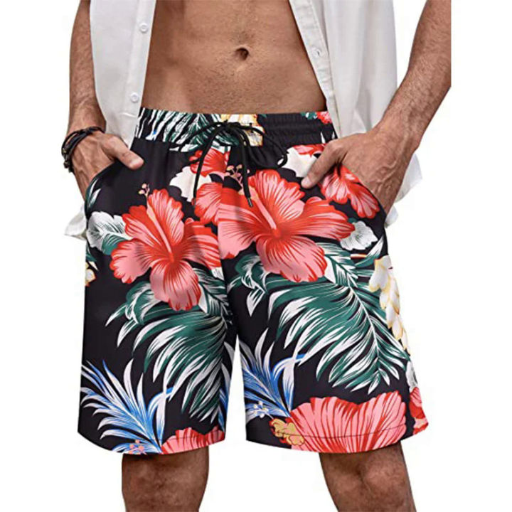 Hawaii beach shorts for men casual short pants 3D printed flower elastic waist board shorts pant swimsuit homme 2023 swim trunks