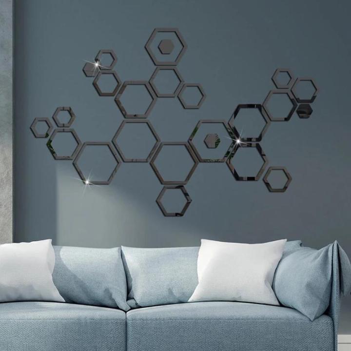 24pcs%20Hollow%203D%20Hexagonal%20Mirror%20Wall%20Sticker%20DIY%20Honeycomb%20Decoration%20Self%20Adhesive%20Paper%20Waterproof%20Home%20Living%20Room%20Bedroom%20-%20Image%203