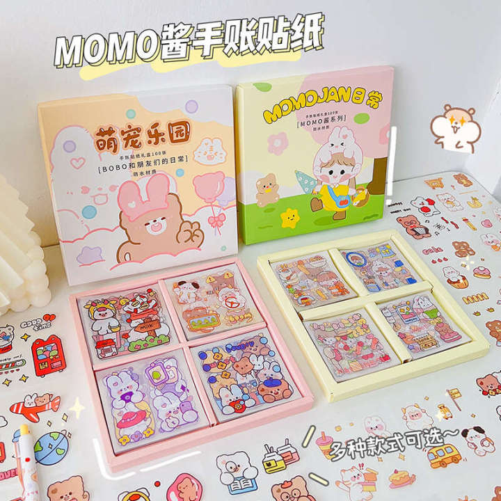 MOMO Sauce Cartoon Handheld Tent Set of 100 Cute Stickers PET Waterproof Transparent Cup Sticker Picture