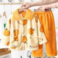 New Kids Boys Girls Autumn Winter Flannel Pajama Sets Cute Cartoon Long Sleeve Lapel Tops with Pants Baby Sleepwear Clothing. 