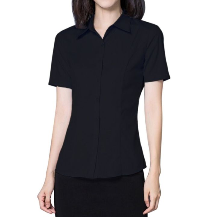 Women's%20Office%20Work%20Shirts%20Short%20Sleeve%20Button%20Down%20Lapel%20Blouse%20Summer%20Classic-Fit%20Tops%20Ladies%20Business%20Blouses%20-%20Image%204