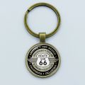 Vintage ROUTE 66 Keychain Motorcycle Car Keyring Handmade Glass Cabochon Key Chain Holder Women Men Jewelry Gift. 