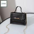 ZIME Korean version of the crocodile pattern portable small square bag summer and autumn crossbody one-shoulder letter chain bag. 