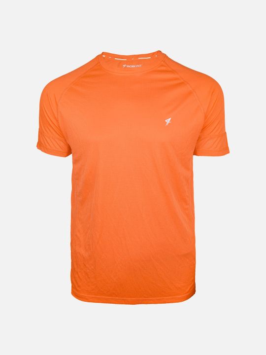 Quick Dry Short Sleeve Moisture Wicking Round Neck Workout T-Shirt for Men - Ideal for Running, Cycling, Gym and Sports - Orange
