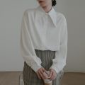 Women White Pointed Collar Shirt Solid Color Full Sleeve Shirt Women Safari Style Spring Summer New Temperament Lightweight Lq22. 