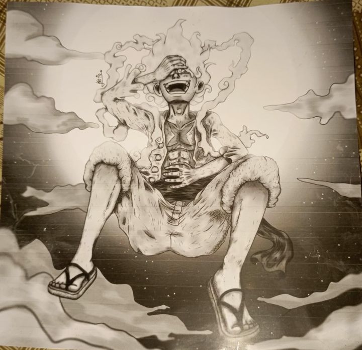 Monkey D Luffy gear 5 poster black and white