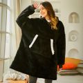 Winter Sherpa Oversized Hoodie Women Men Checkered Sweatshirt Fleece Hooded Blanket With Sleeves Pocket Wearable Blanket. 
