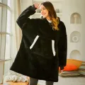 Winter Sherpa Oversized Hoodie Women Men Checkered Sweatshirt Fleece Hooded Blanket With Sleeves Pocket Wearable Blanket. 