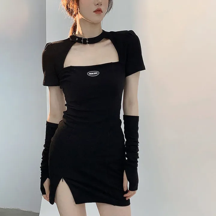 Women's%20Bodycon%20Dress%20Korean%20Version%20Spring%20Autumn%20Halter%20Hollow%20Out%20Slim%20Fashion%20Split%20Long%20Sleeves%20Bodycon%20Dress%20-%20Image%204