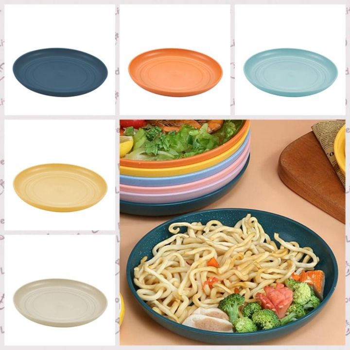 Plastic Wheat Straw Plates Stackable Unbreakable Round Tableware 15cm Microwave Safe Dinner Plates Salad