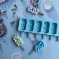 8-Hole Ice Cream Silicone Mold Chocolate Baking Soap Mould Colorful Geometric Lines Home Ice Cube Making Tray Container.