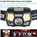 Portable Mini Motion Sensor Led Headlight 5 Gears Control USB Charging XPG COB Warning 3 Lights Super Bright Patrol Outdoor Lighting Headlamp. 