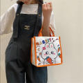 Canvas Bunny Canvas Bag Fashionable Lightweight Printed Design Cartoon Tote Bag  handles Cute Lunch Bag for Casual Outings School Accessory Female Students Lunch Storage Gift option. 