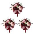 BRADOO 3X Burdy Dusty Pink Rose Bouquet - Blush Blooming Peony with Eucalyptus Perfect Bridal Wedding Flowers.