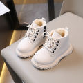 Winter new girls British style cotton boots boys solid color velvet warm martin boots children's side zipper fashion booties. 