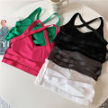 Hot Girl Sexy Beauty Back Knitted Small Tank Top Vest Women's Inner Wear Summer Underwired Padded Outer Wear Underwear Top.