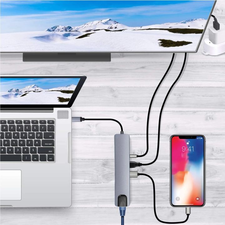 USB%20C%20HUB%208%20in%201%20USB%20C%20Adapter%20with%204K%20HDMI%20100W%20PD%20USB%203.0%20RJ45%20Ethernet%20SD/TF%20Card%20Reader%20MacBook%20pro%20air%20ipad%20-%20Image%207