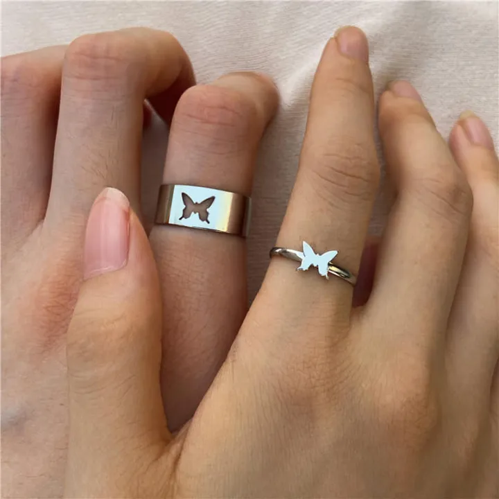 Butterfly%20King%20and%20Queen%20Couple%20Ring%20Set%20In%20Titanium%20Colour-Sliver%20-%20Image%202