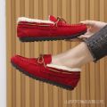 Gommino Female Winter Fleece-lined 2024 New Fur Shoes Female Outdoor Non-Slip One Pedal Loafer Snow Cotton Boots.