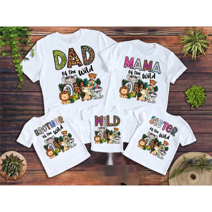 Wild one family T shirt, 1st Birthday baby boy girl T-shirt, funny zoo  animal party Tshirt,Safari jungle family matching clothes