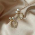 Korea Elegant Fashion Crystal Round Geometry Bow Dangle Earrings for Women.