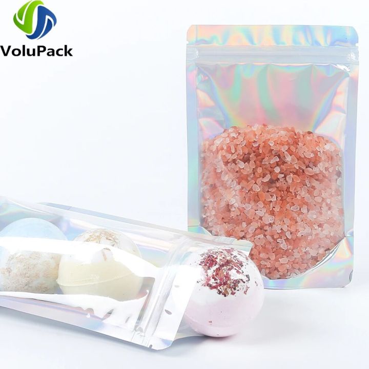100PCS%20Smell%20Proof%20Plastic%20Package%20Ziplock%20Bags%20Clear%20Front%20Holographic%20Silver%20Pouches%20Recyclable%20Metallic%20Mylar%20Storage%20Bags%20-%20Image%203