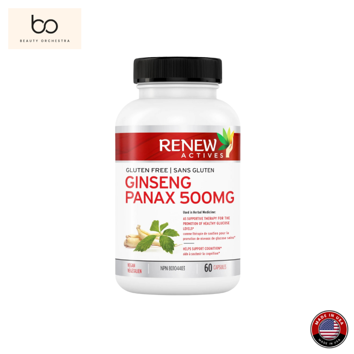 Renew Actives Panax Ginseng 500mg Supplement – 60 Capsules