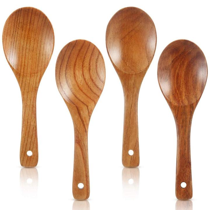 4 Pieces Wood Spoons 21.5cm Wooden Rice Paddle Versatile Serving Spoon Non Stick Heat Resistant Cooking Spoon Exquisite Product