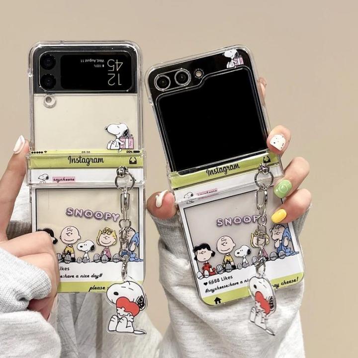 Cute Cartoon Snoopy Charlie Brown Transparent Phone Case For Samsung Galaxy Z Flip 6 5 Cases Soft TPU Back Cover For Z Flip 3 4