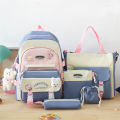 New School Bag Female High School Students High School Students High School Students Large Capacity Backpack Five-Piece Set Backpack for Elementary School Students Third to Sixth Grade. 