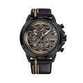 Naviforce NF9110 - Black Leather Wrist Watch for Men.